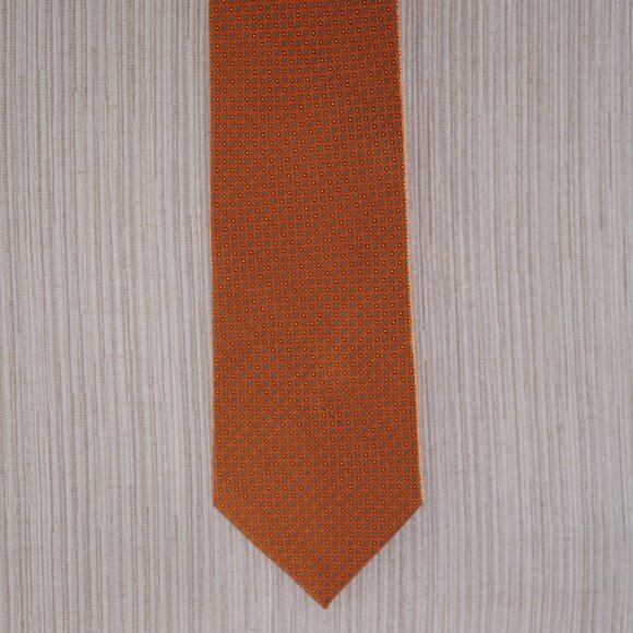 DOLCEPUNTA TIE Orange geometric pattern Seven Fold Men Necktie 61" x 3.75" - Picture 6 of 7